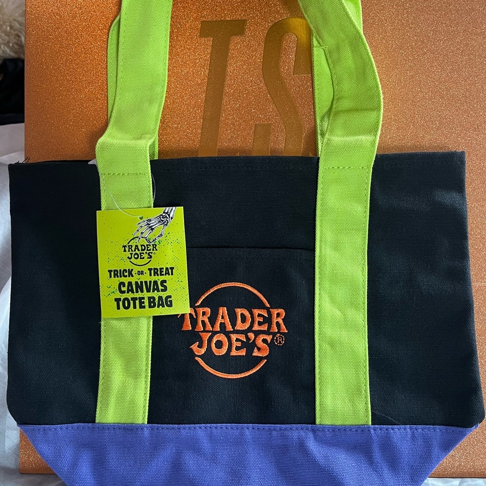 Trader Joe's Trick or Treat Black,Green, and Purple Mini Canvas Tote Bag